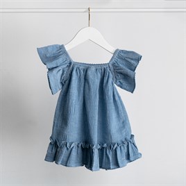 Merli&Rose Şile Bezi Fırfırlı Elbise | Mavi