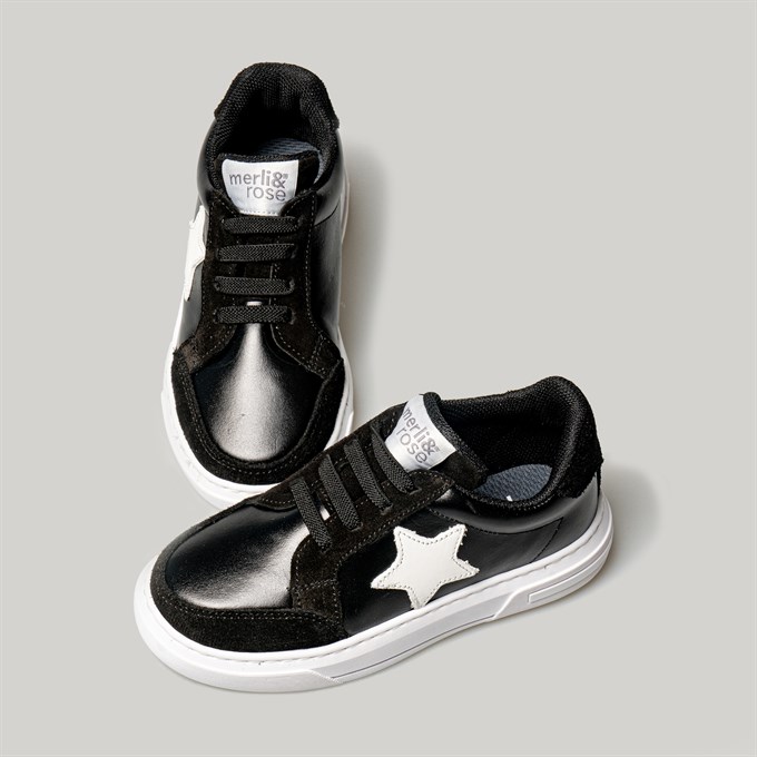 Merli&Rose Star Deri Sneaker | Siyah-Beyaz